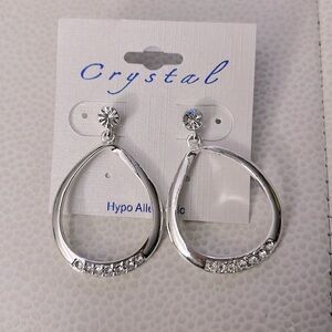 Door Knocker Dangle Earrings with Crystals -Silver